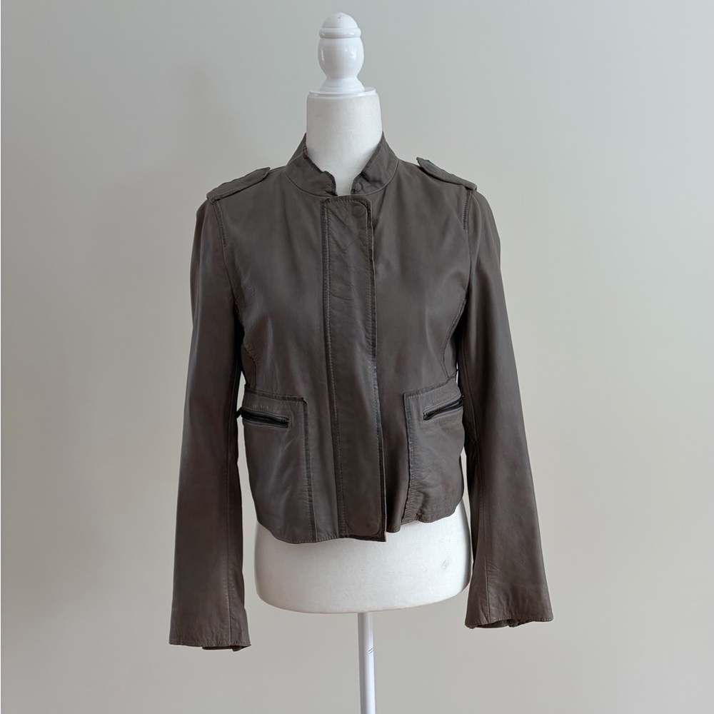 Banana Republic Gray Leather Moto Jacket S